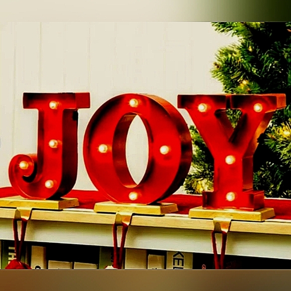 NEW Glitzhome Christmas Marquee LED Lighted Red Joy Stocking Holders 3 Piece. - Picture 1 of 3